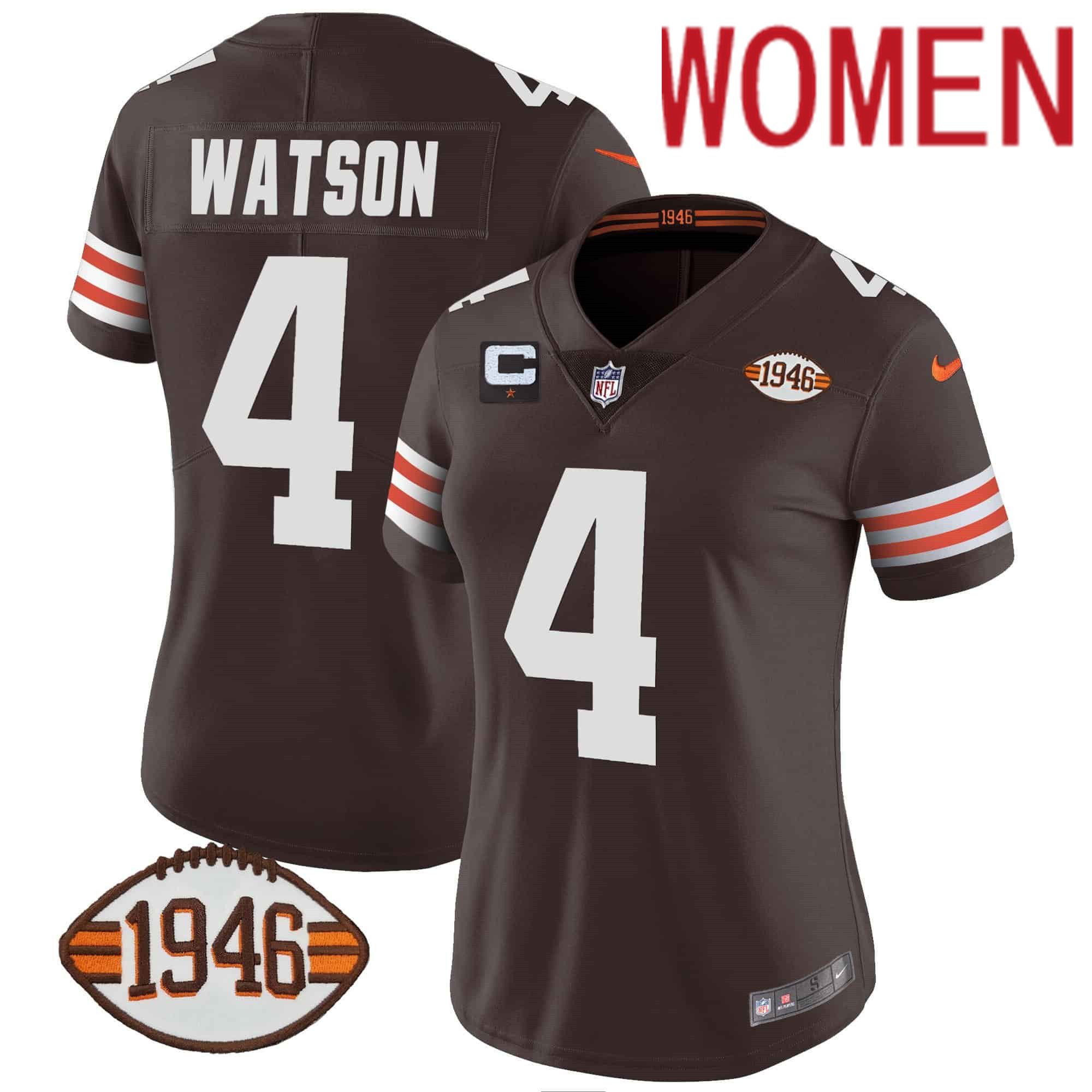 Women Cleveland Browns #4 Watson Brown 1946 75th Anniversary Patch 2024 Nike NFL Jersey style 1